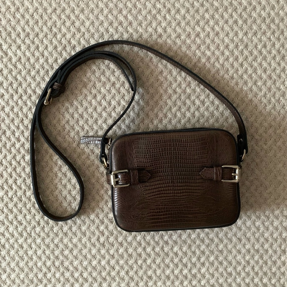 Massimo Dutti Brown Leather Crossbody Bag | Minimal Buckle Detail - Picture 4 of 16
